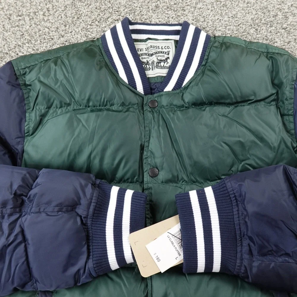 NEW Levis Jacket Mens L Green Blue Puffer Coat‎ Varsity Bomber Quilted Insulated